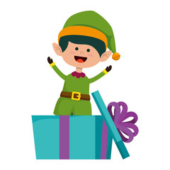 cute elf with gift box christmas