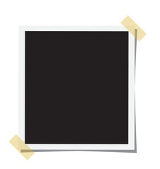 vintage photo frame sticked on duct tape to background. retro photorealistic photo frame. paper frame isolated on white background. flat style.