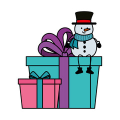cute snowman with gifts christmas character