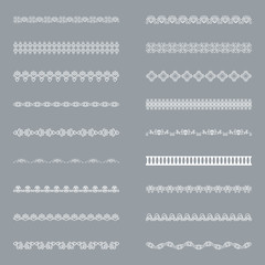 Set of horizontal isolated White lace borders for design. Patterned elegant beautiful edge. Vector illustration - obrazy, fototapety, plakaty