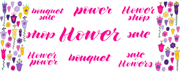 Flower power, flower shop, sale of flowers, bouquet sale, flower, power, sale, bouquet hand lettering.
