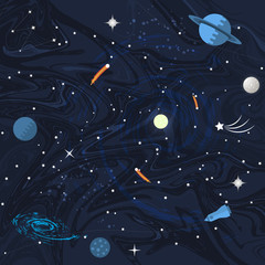 Space flat background with planets and stars