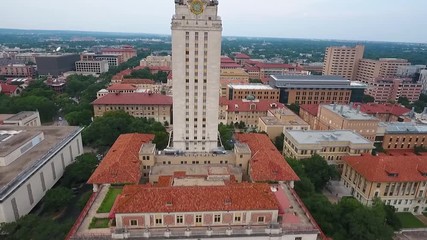 AERIAL: UT tower reveal from aerial drone.