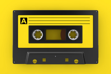 Yellow Old Vintage Audio Cassette Tape. 3d Rendering