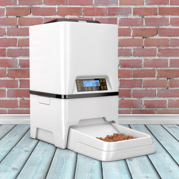 Automatic Electronic Digital Pet Dry Food Storage Meal Feeder Dispenser. 3d Rendering