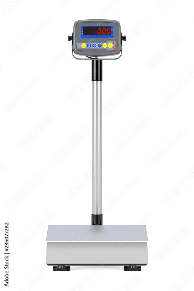 Poster warehouse digital cargo scales. 3d rendering
