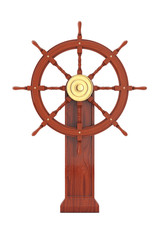 Vintage Wooden Ship Steering Wheel with Stand. 3d Rendering