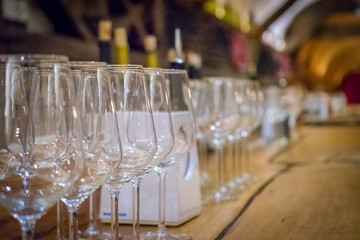 empty wine glasses on a table