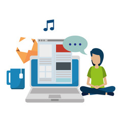 Obraz premium laptop with woman and social media icons