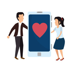 couple with smartphone and heart