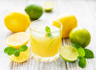 Glass with fresh lemon juice