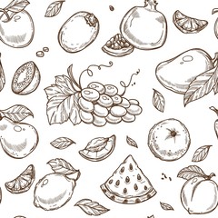 Fruits sketch pattern background. Vector seamless design