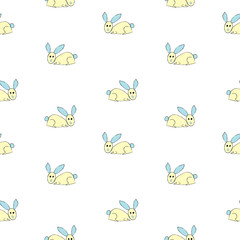 Rabbits drawing with ink on white background, vector seamless pattern background