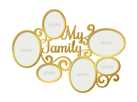 Family Photo Frame. Laser Cutting Family Photoframe Template With Photography Forms, Vector Illustration