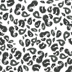 Watercolor painting abstract leopard skin print. Black and white seamless pattern