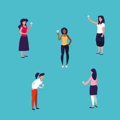 women happy celebrating party avatar character