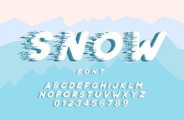 High-speed snow font on the background of mountains for printing, banners, postcards. Vector Illustration