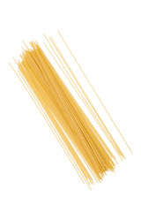 Dry pasta spaghetti food background isolated on white. Top view