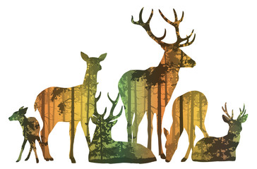 Fototapeta premium herd of deer silhouette