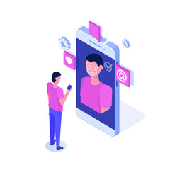 Biometric security identification, Mobile app for face recognition system isometric concept, landing page template. Vector illustration.