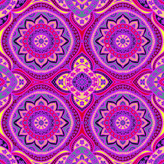 Damask seamless pattern. Color print for textiles. Handmade.