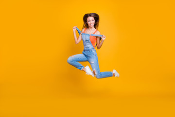 Full length body size of nice cute crazy dreamy adorable cheerfu