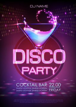 Neon Disco cocktail party poster.