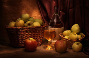 Still life with apples and cider