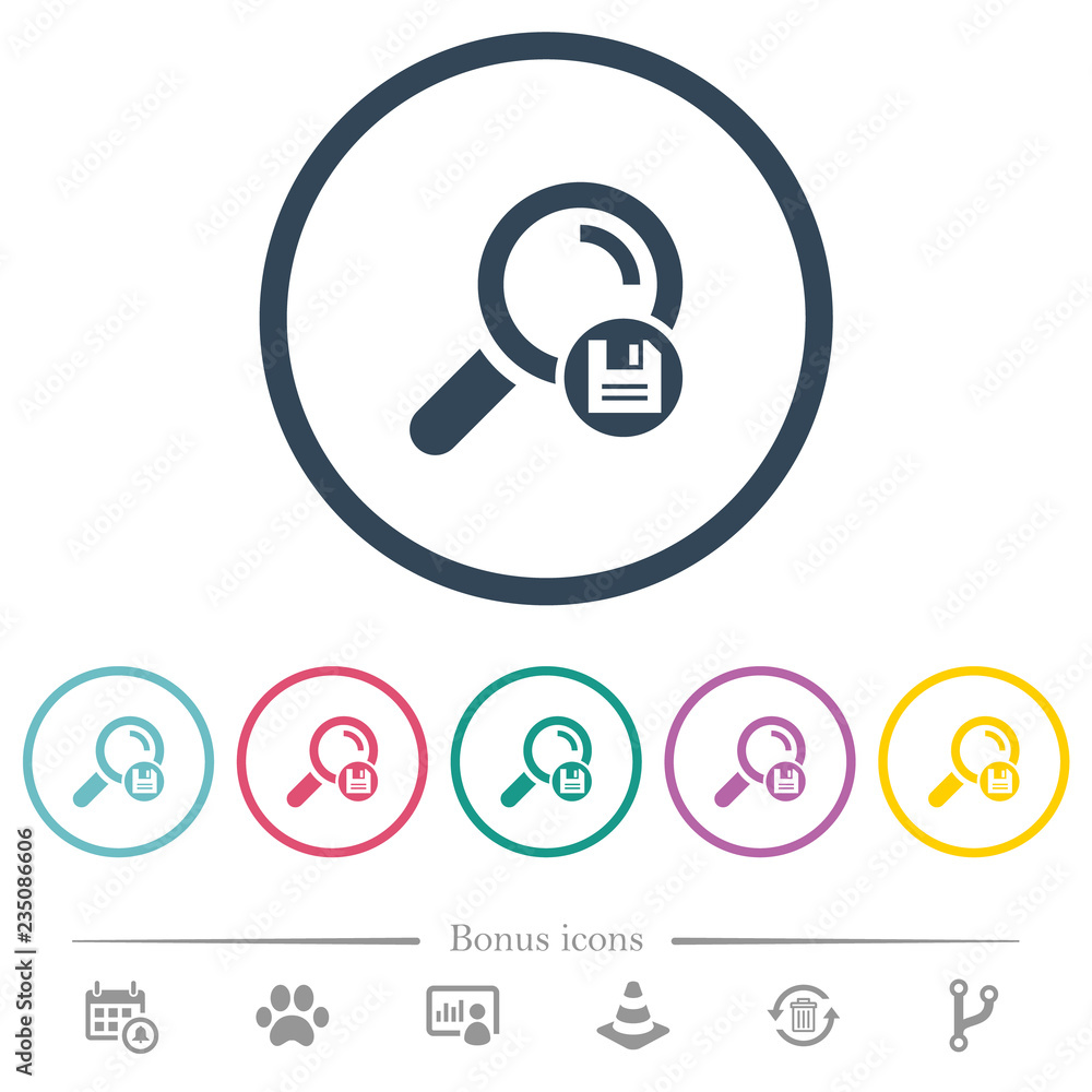 Poster save search results flat color icons in round outlines