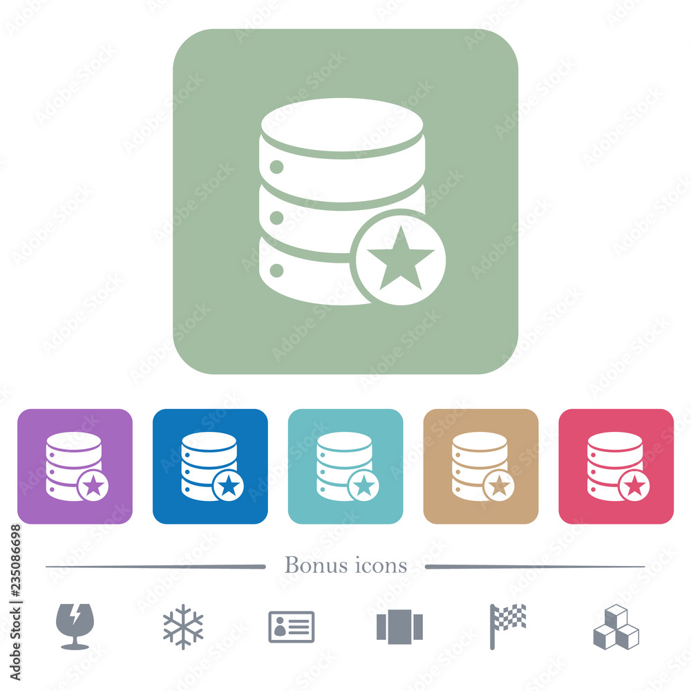 Poster marked database flat icons on color rounded square backgrounds