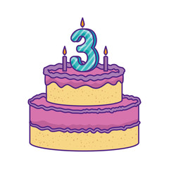 delicious cake with candle number three