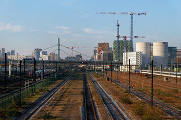Fototapeta na wymiar Railway tracks in Paris suburb. Ivry sur Seine