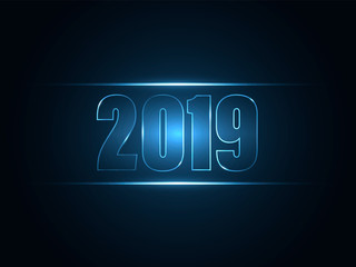 Neon happy new year 2019. Vector illustration.