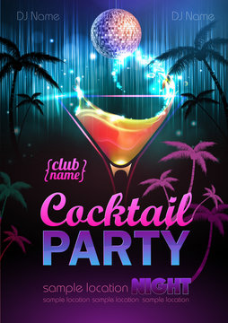 Disco Background. Cocktail Party Poster