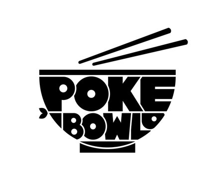 Poke Bowl Hawaiian Cuisine Restaurant Healthy Food Fish Menu Logo Lettering