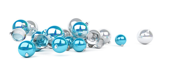 Blue and silver christmas baubles isolated 3D rendering