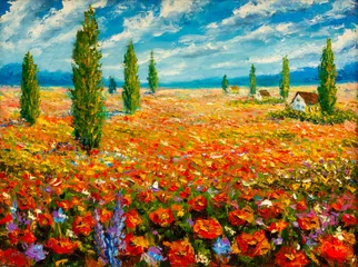 Poster Im Rahmen Blumenbilder Monet Malerei Claude Impressionismus malen Landschaft Blumenwiese Öl © weris7554