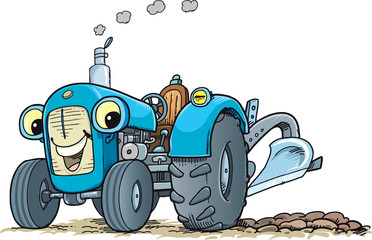 Ilustracja kreskówka wektor zabawny ciągnik rolniczy pojazd komiks postać maskotka