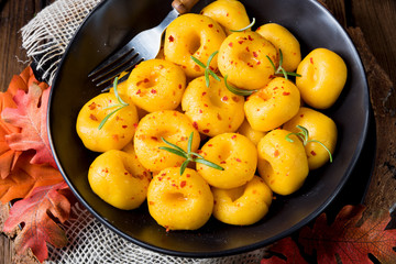 delicious autumnal dumplings with hokkaido pumpkin puree