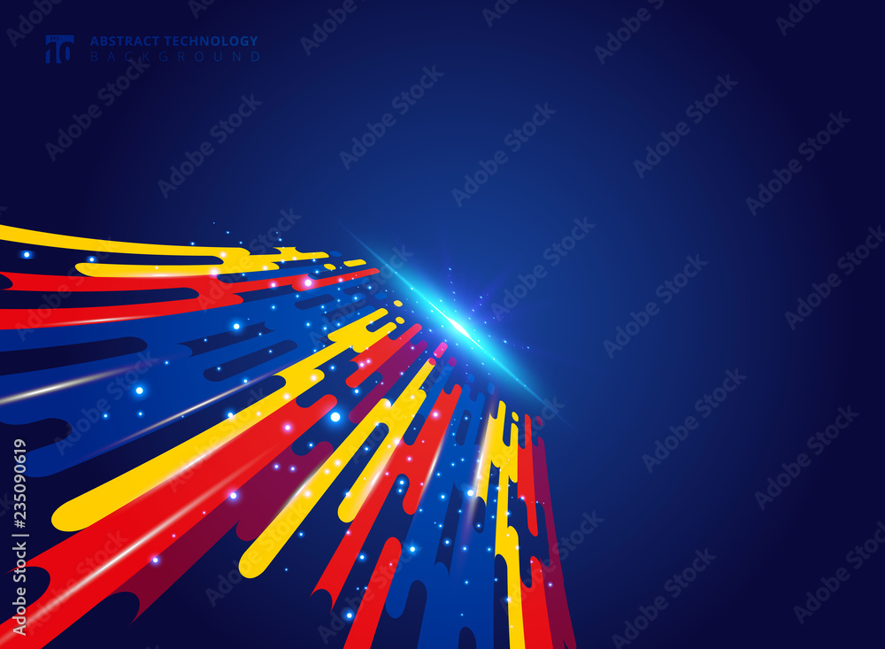Aufkleber abstract colorful geometric rounded lines halftone transition perspective motion on blue background