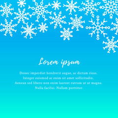 Naklejka na ściany i meble Template for greeting cards with snowflakes on blue background. Vector illustration.