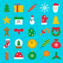 Fototapeta premium Christmas icons set. Vector illustration in flat design