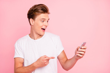 Closeup portrait of astonished impressed reaction shocked cute d