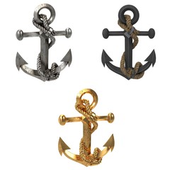 iron sea anchor on an isolated white background. 3d illustration