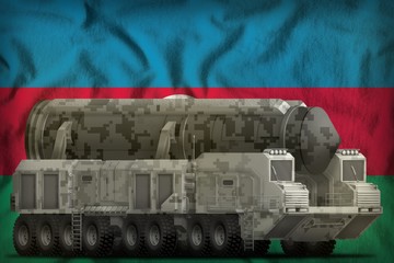 intercontinental ballistic missile with city camouflage on the Azerbaijan national flag background. 3d Illustration