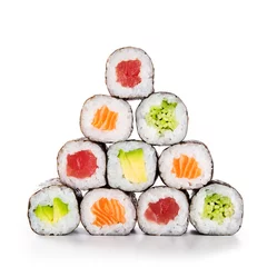 Afwasbaar Fotobehang Sushi bar Piramide van sushi hosomaki