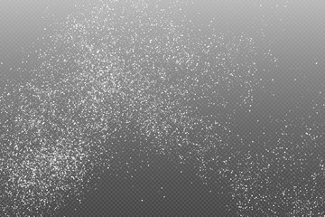 White  Abstract Particles On Transparent Background. Falling Snowflakes Imitation. Bright Bokeh Texture. Digitally Generated Image. Vector Illustration, Eps 10.