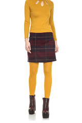 Checkered skirt and yellow stockings