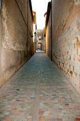 Fototapeta na wymiar Narrow Cobble Street - Girona - Spain