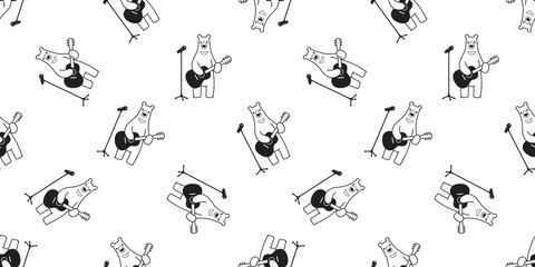 Bear seamless pattern vector polar bear guitar sing music scarf isolated cartoon illustration tile background repeat wallpaper